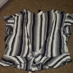 Blue and white stripe tie front beachy crop top